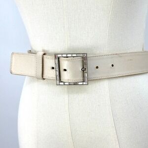 St. John Crystal Buckle Belt Off White Size Small quiet luxury retro glam Y2K